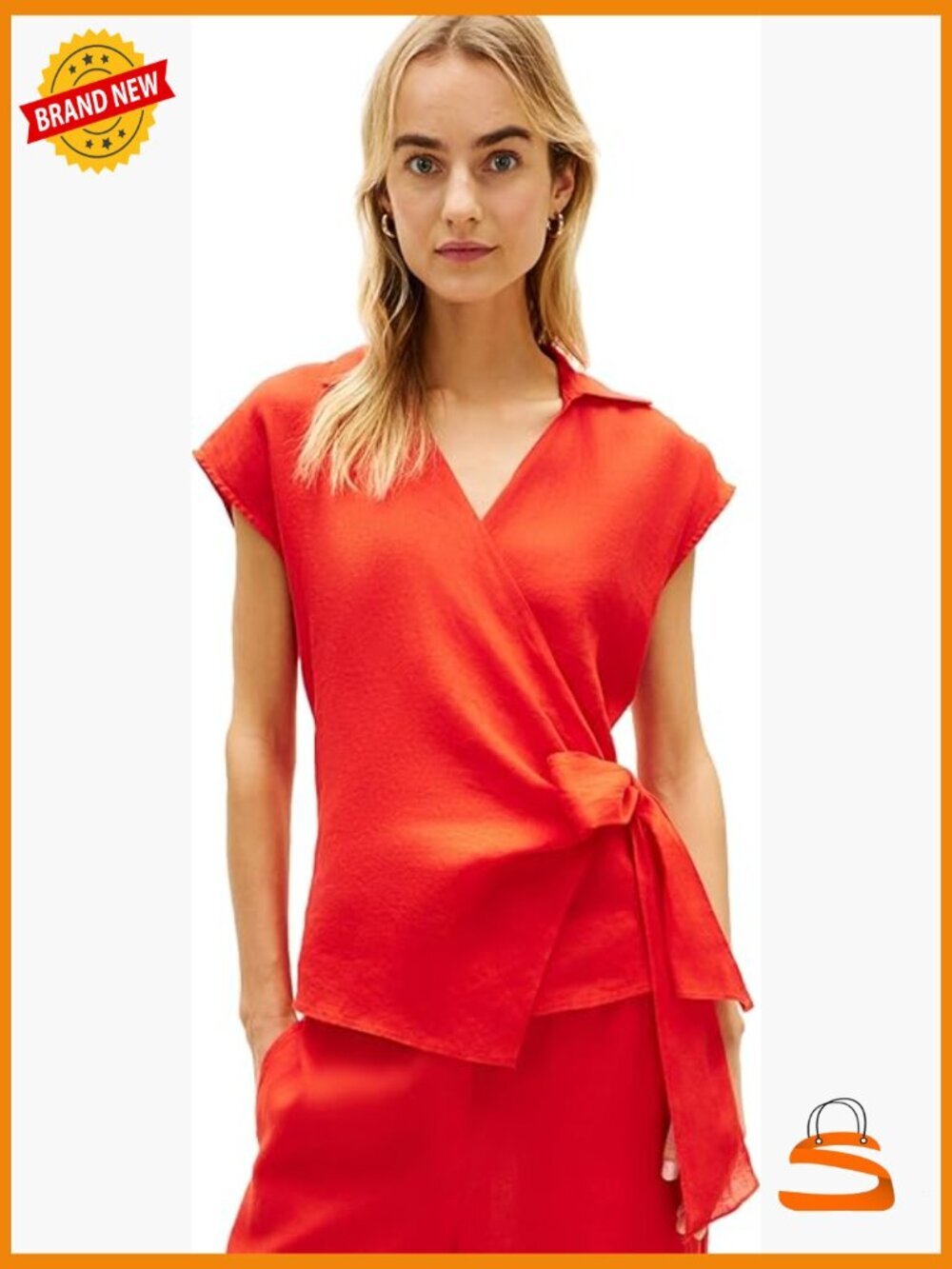 Women's Sleeveless Linen Wrap Shirt with Tie Front